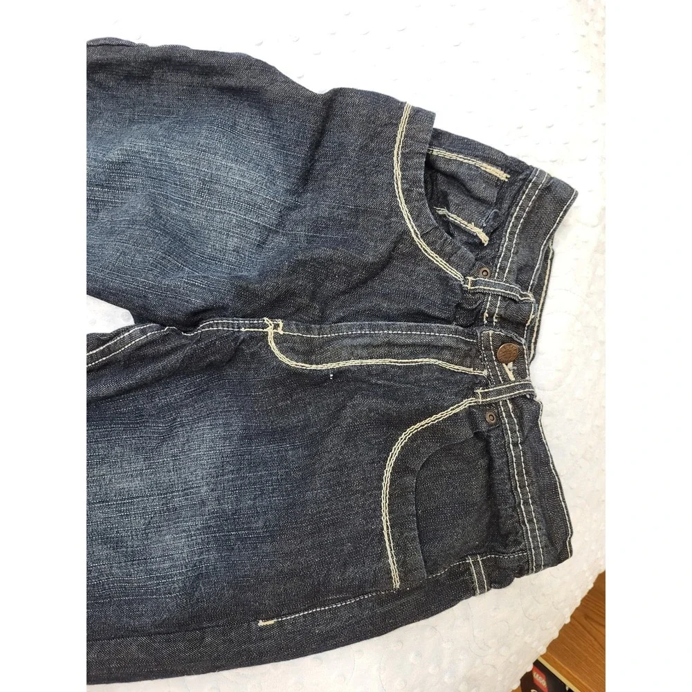 Bklyn Xpress Boys Dark Wash Relaxed Fit Denim Jeans Contrast Stitch Size 14